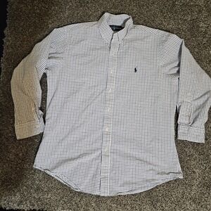 Ralph Lauren Button Down Shirt Mens‎ L Blue Check Long Sleeve Pony